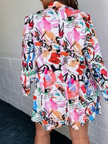SHEIN LUNE Blazer con estampado de grafiti de cuello con solapa - Multicolor - Ver 3
