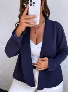 SHEIN LUNE Plus Shawl Collar Open Front Blazer - Navy Blue - View 5