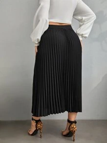 SHEIN Privé Váy Plus Size Xếp li Dây kéo màu trơn Thanh lịch - màu đen - Xem 2