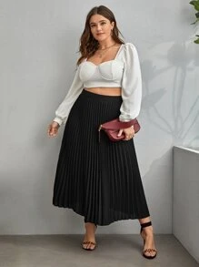SHEIN Privé Váy Plus Size Xếp li Dây kéo màu trơn Thanh lịch - màu đen - Xem 3