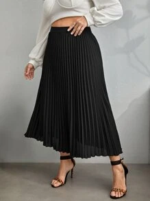 SHEIN Privé Váy Plus Size Xếp li Dây kéo màu trơn Thanh lịch - màu đen - Xem 4