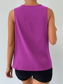 SHEIN Privé Solid Draped Collar Sleeveless Blouse - Purple - View 2