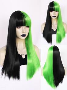 1入組雙色長款直筒人造假髮帶劉海和1入組假髮帽 - 拼色 - 查看 1