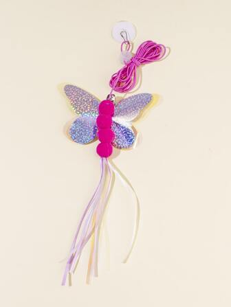 1pc Butterfly Decor Hanging Cat Teaser Rope, Hanging Door Or Wall Interactive Butterfly Cat Toy Teaser For Jump Exercise Playing