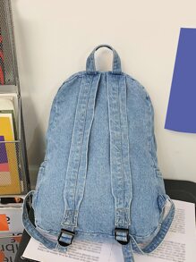 Hombres Mochila con parche de letra mezclilla casual - Celeste - Ver 6
