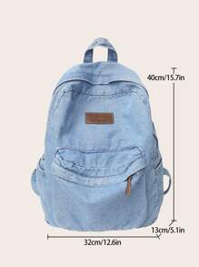 Hombres Mochila con parche de letra mezclilla casual - Celeste - Ver 7