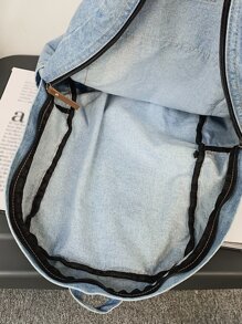 Hombres Mochila con parche de letra mezclilla casual - Celeste - Ver 8