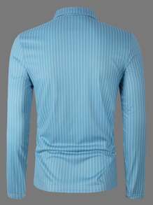 Manfinity Men Striped Quarter Zipper Polo Shirt - Baby Blue - View 2