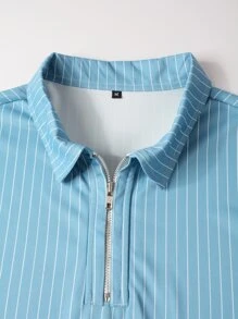 Manfinity Men Striped Quarter Zipper Polo Shirt - Baby Blue - View 5