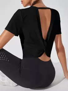 Easithlete 图案印花运动背心健身背心女式健身房衬衫 - 黑色 - 查看 5