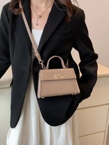 Waterproof,Lightweight,Business Casual Mini Crocodile Embossed Square Bag For Teen Girls Women College Students,Rookies & White-collar Workers Perfect for Office,College,Work ,Business,Commute,Outdoors, Travel, Outings - Khaki - View 2