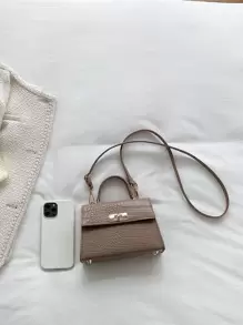 Waterproof,Lightweight,Business Casual Mini Crocodile Embossed Square Bag For Teen Girls Women College Students,Rookies & White-collar Workers Perfect for Office,College,Work ,Business,Commute,Outdoors, Travel, Outings - Khaki - View 5