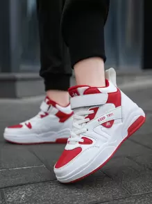 Zapatillas casuales versátiles de mujer para otoño/invierno, de materiales mixtos y media altura, adecuadas para todas las estaciones, de moda y cómodas - Rojo y blanco - Ver 2
