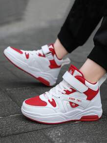 Zapatillas casuales versátiles de mujer para otoño/invierno, de materiales mixtos y media altura, adecuadas para todas las estaciones, de moda y cómodas - Rojo y blanco - Ver 3