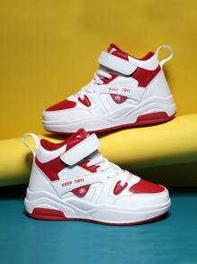 Zapatillas casuales versátiles de mujer para otoño/invierno, de materiales mixtos y media altura, adecuadas para todas las estaciones, de moda y cómodas - Rojo y blanco - Ver 8