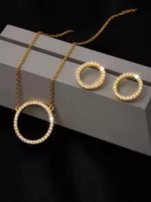 3 piezas Set joya zirconia cúbica con diseño de círculo - Amarillo Oro - Ver 1