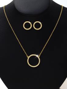 3 piezas Set joya zirconia cúbica con diseño de círculo - Amarillo Oro - Ver 2