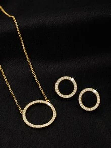 3 piezas Set joya zirconia cúbica con diseño de círculo - Amarillo Oro - Ver 3