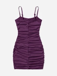 SHEIN Chicas adolescentes Vestido de tirantes fruncido - Morado - Ver 2