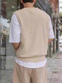 DAZY Men Round Neck Sweater Vest Without Tee Fall,Winter - Beige - View 2