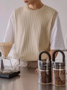 DAZY Men Round Neck Sweater Vest Without Tee Fall,Winter - Beige - View 5