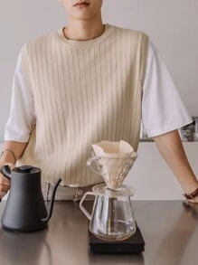 DAZY Men Round Neck Sweater Vest Without Tee Fall,Winter - Beige - View 8