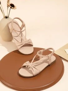 Girls Knot Decor Ankle Strap Sandals - Apricot - View 3