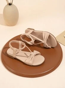 Girls Knot Decor Ankle Strap Sandals - Apricot - View 2