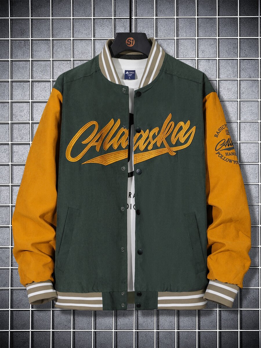 Manfinity Men 1pc Letter Embroidery Colorblock Varsity Jacket | SHEIN USA