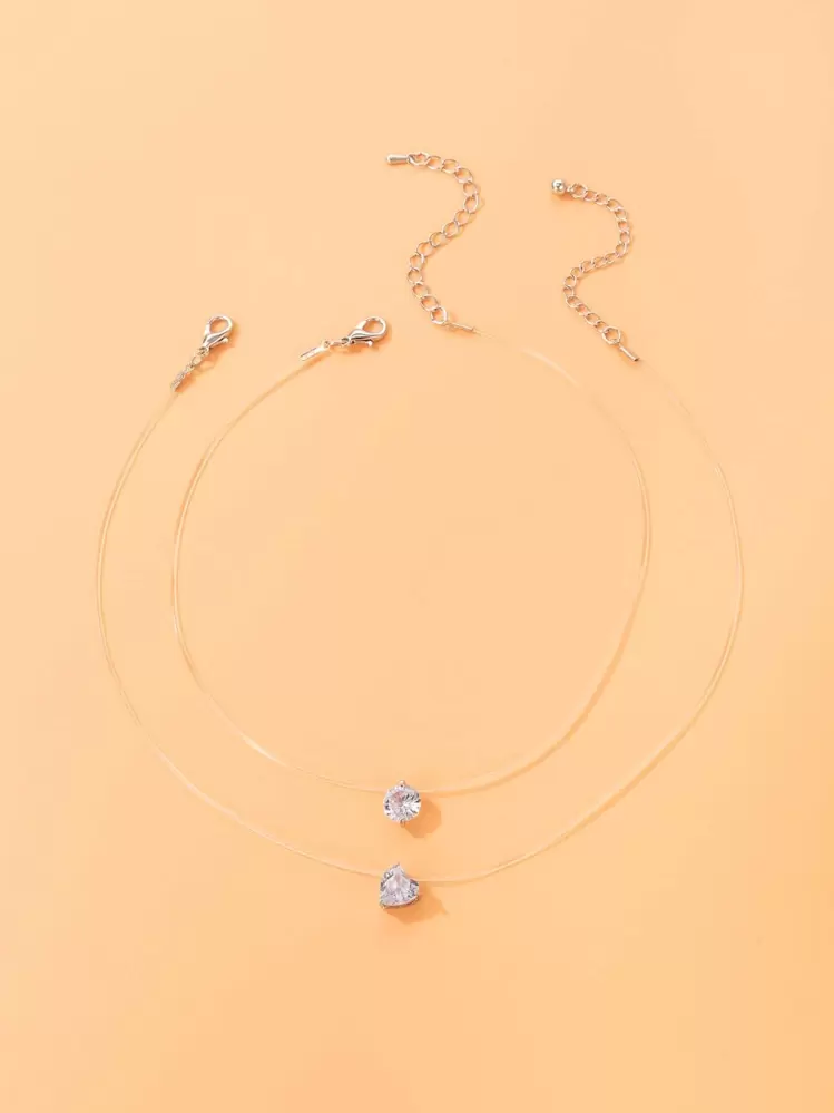 imoli 2 chiếc vòng cổ trái tim đính đá Rhinestone Valentine - Trong sáng - Xem 4