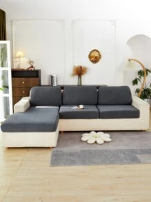 1pc Universal Sofa Cushion Cover, Stretch Solid Color Simple Couch Cushion Slipcover - Grey - View 4