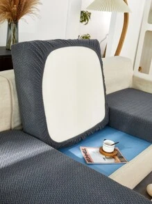1pc Universal Sofa Cushion Cover, Stretch Solid Color Simple Couch Cushion Slipcover - Grey - View 6