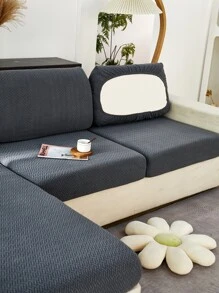 1pc Universal Sofa Cushion Cover, Stretch Solid Color Simple Couch Cushion Slipcover - Grey - View 7