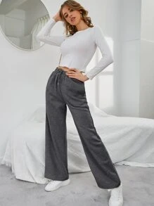 INAWLY 时尚纯色抽绳腰直筒运动裤 - 深灰色 - 查看 6