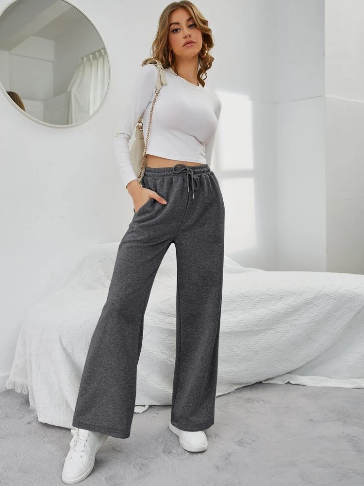 Solid Drawstring Slant Pocket Sweatpants Graduation,Back To School Outfits,Graduation,Teacher Outfits For Women,Back To School Fall Cloth For Women
