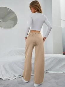 INAWLY 素色抽繩斜口袋衛褲 - 杏色 - 查看 2