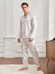 Men Striped Jacquard PJ Set - Silver - View 3