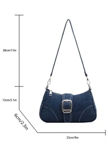 low tea Decorative Buckle Sewing Detail Chain Shoulder Bag, Women's Buckled Decorative Hobo Bag, Street Fashion Crossbody Bag Purse For Shopping, Dating, Gift, Suitable For Teenage Girls, College Students, Work, Business, Commute