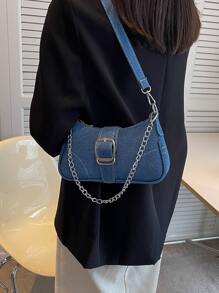 low tea Decorative Buckle Sewing Detail Chain Shoulder Bag, Women's Buckled Decorative Hobo Bag, Street Fashion Crossbody Bag Purse For Shopping, Dating, Gift, Suitable For Teenage Girls, College Students, Work, Business, Commute
