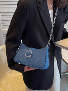 low tea Decorative Buckle Sewing Detail Chain Shoulder Bag, Women's Buckled Decorative Hobo Bag, Street Fashion Crossbody Bag Purse For Shopping, Dating, Gift, Suitable For Teenage Girls, College Students, Work, Business, Commute