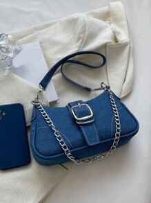 low tea Decorative Buckle Sewing Detail Chain Shoulder Bag, Women's Buckled Decorative Hobo Bag, Street Fashion Crossbody Bag Purse For Shopping, Dating, Gift, Suitable For Teenage Girls, College Students, Work, Business, Commute