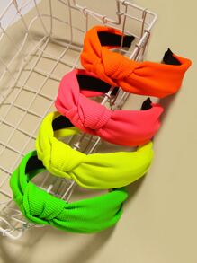 4pcs Neon Knot Detail Wide Headband,Hairband,Hair Hoop Headbands