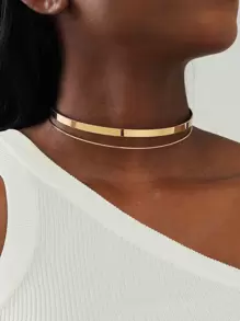 Minimalist Layered Cuff Choker - Yellow Gold - View 1