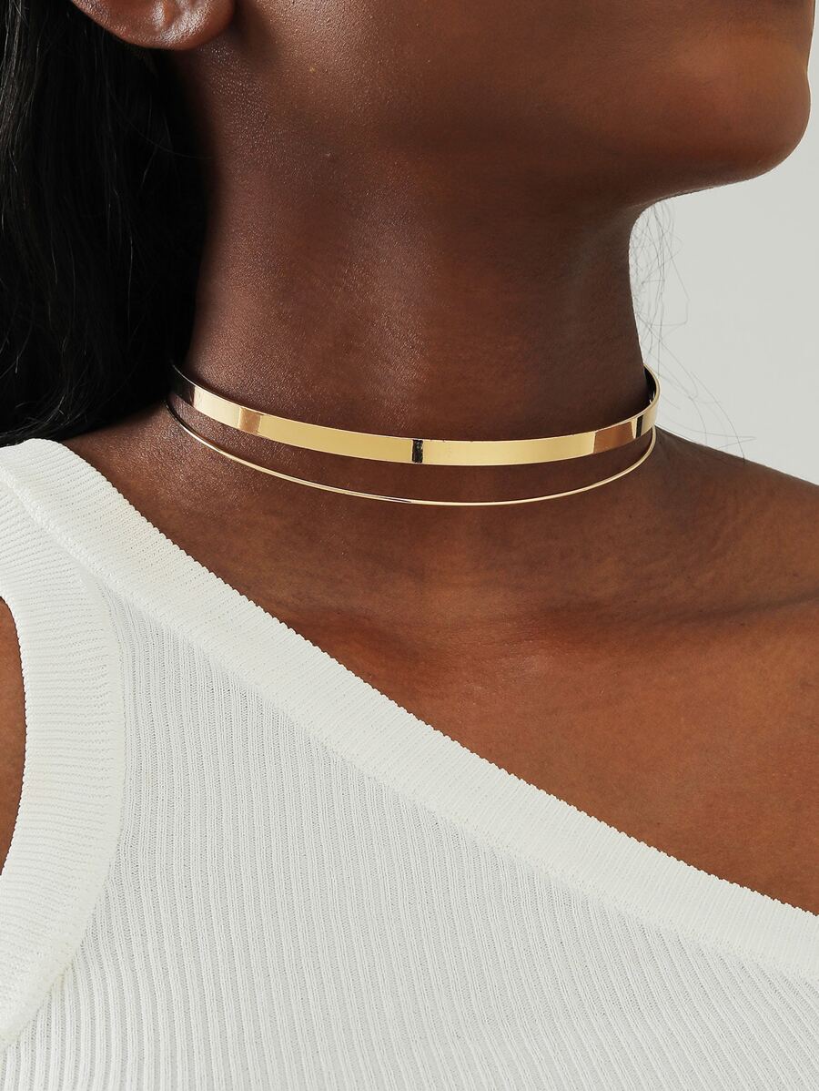 Minimalist Layered Cuff Choker - Yellow Gold - View 1