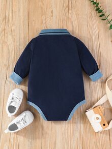 Baby Boy Contrast Polo Neck Bodysuit - Navy Blue - View 2