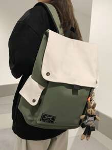 Letter Patch Decor Flap Backpack With Bag Charm School Bag For Graduate, Teen Girls, Freshman, Sophomore, Junior & Senior In College, University & High School, Perfect For Outdoors,Travel & Back To SchoolSchool Backpack,School Bag,School Bookbag,Big Backpack,Large Capacity,Portable,Classic Casual, Suitable For Teen Girls Women College Students,Boys And Men,Teacher, Perfect For Back To School,First Day Of School,Middle School, High School, Street & Japanese Style Women Bag