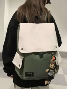 Letter Patch Decor Flap Backpack With Bag Charm School Bag For Graduate, Teen Girls, Freshman, Sophomore, Junior & Senior In College, University & High School, Perfect For Outdoors,Travel & Back To SchoolSchool Backpack,School Bag,School Bookbag,Big Backpack,Large Capacity,Portable,Classic Casual, Suitable For Teen Girls Women College Students,Boys And Men,Teacher, Perfect For Back To School,First Day Of School,Middle School, High School, Street & Japanese Style Women Bag