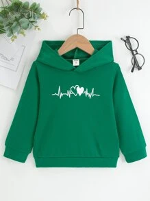 女孩爱心印花卫衣 - 墨綠色 - 查看 1