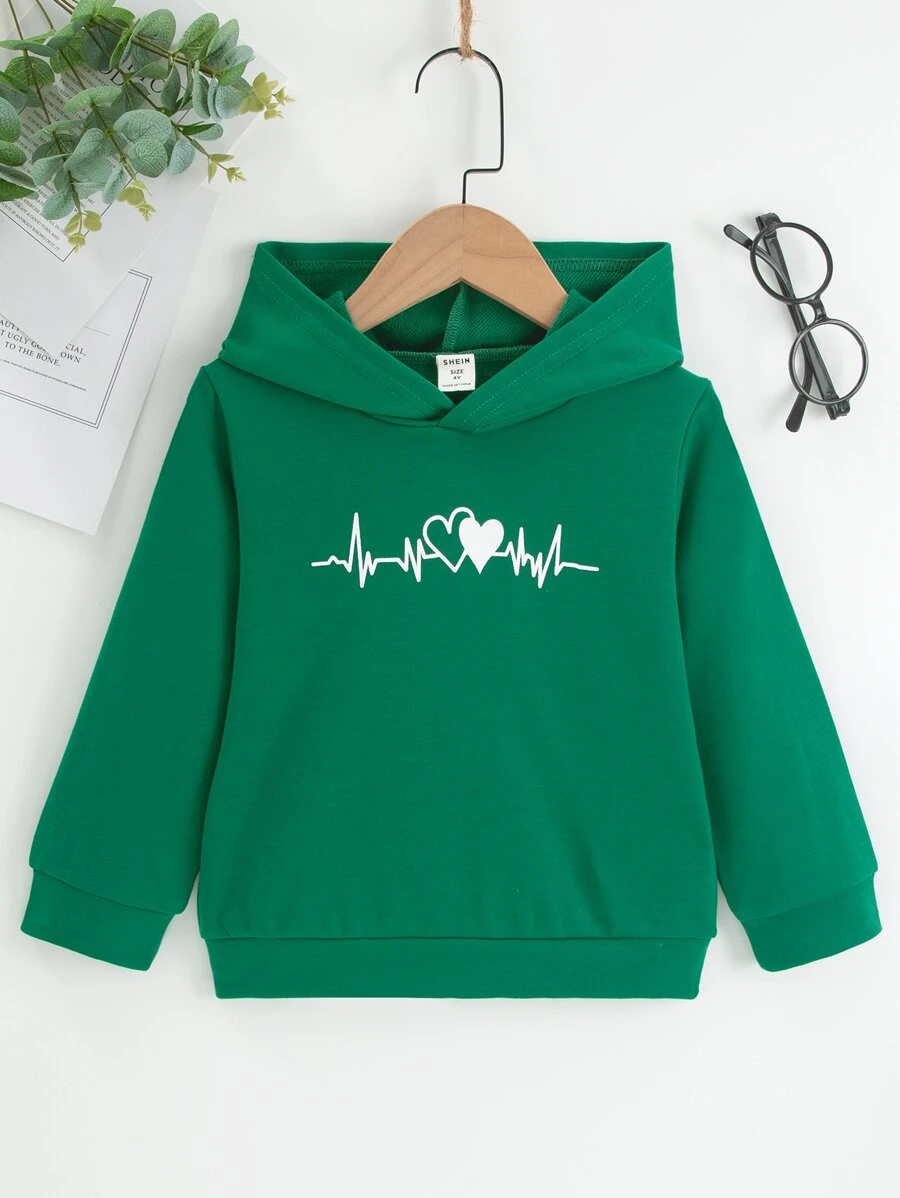 女孩爱心印花卫衣 - 墨綠色 - 查看 1