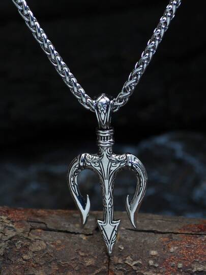 Fashionable and Popular Men Trident Pendant Necklace Alloy for Jewelry Gift and for a Stylish Look